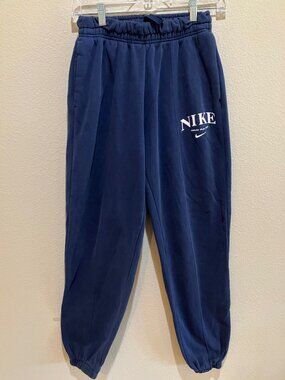 Nike Jogger Sweatpants Tie Waist Tapered Cotton Pockets Lounge Navy Size XS